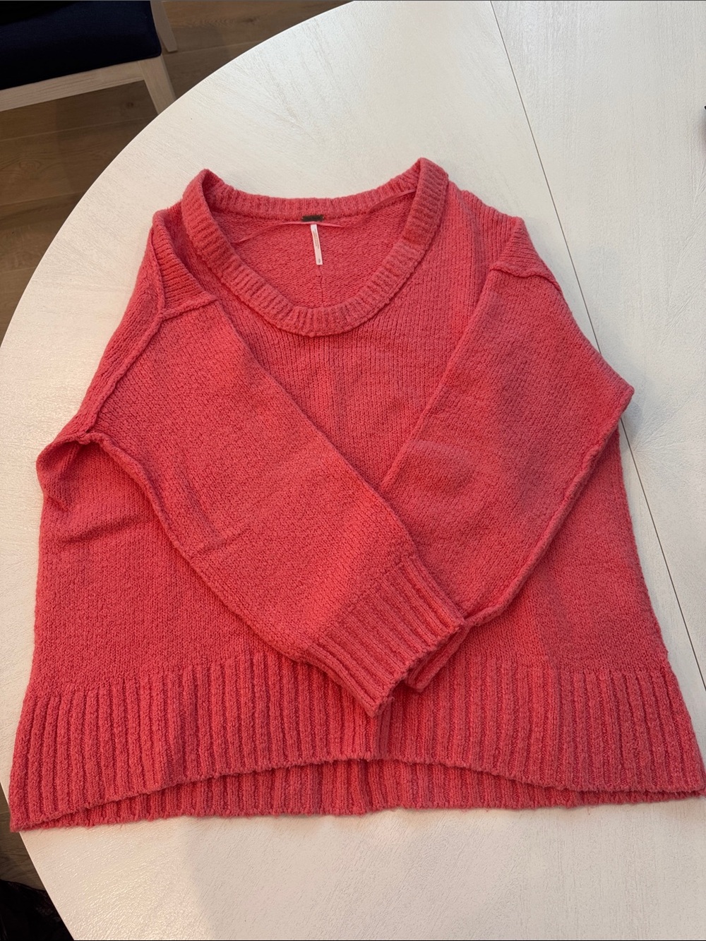 Free People Bright Coral Scoopneck Knit Sweater